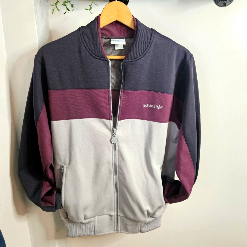 Vintage 80's 90's Adidas Track Suit Zip Up Tie Waist‎ Pants Purple Gray Medium